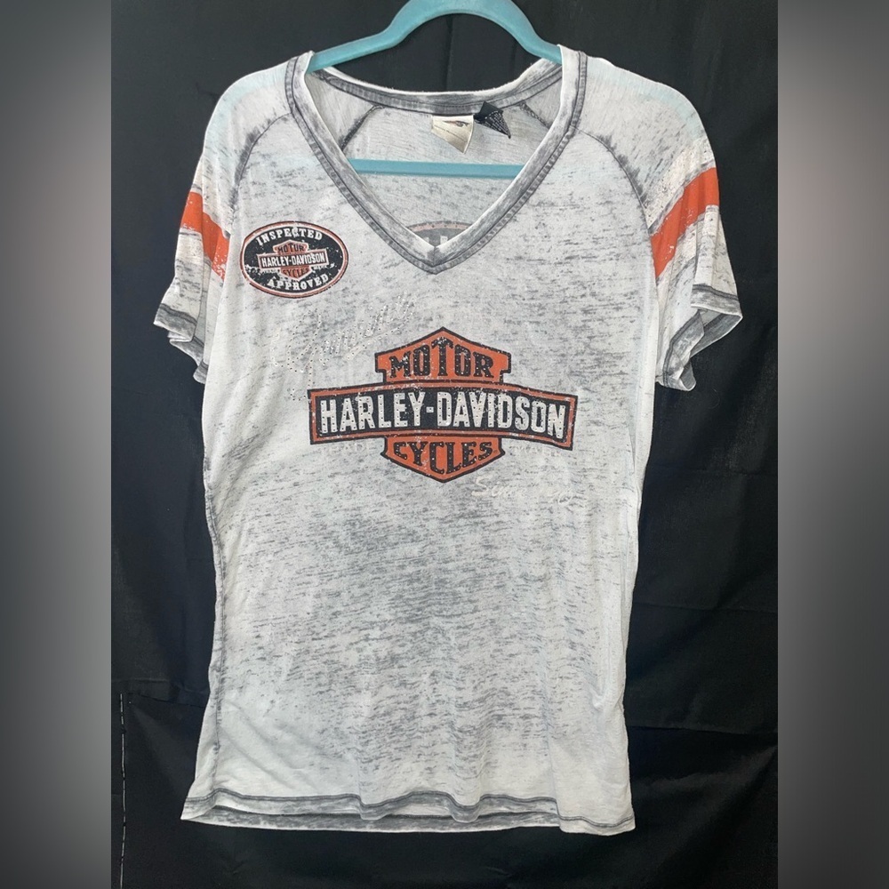 Harley Davidson Women's Genuine Oil Can Burnout Tee Size L